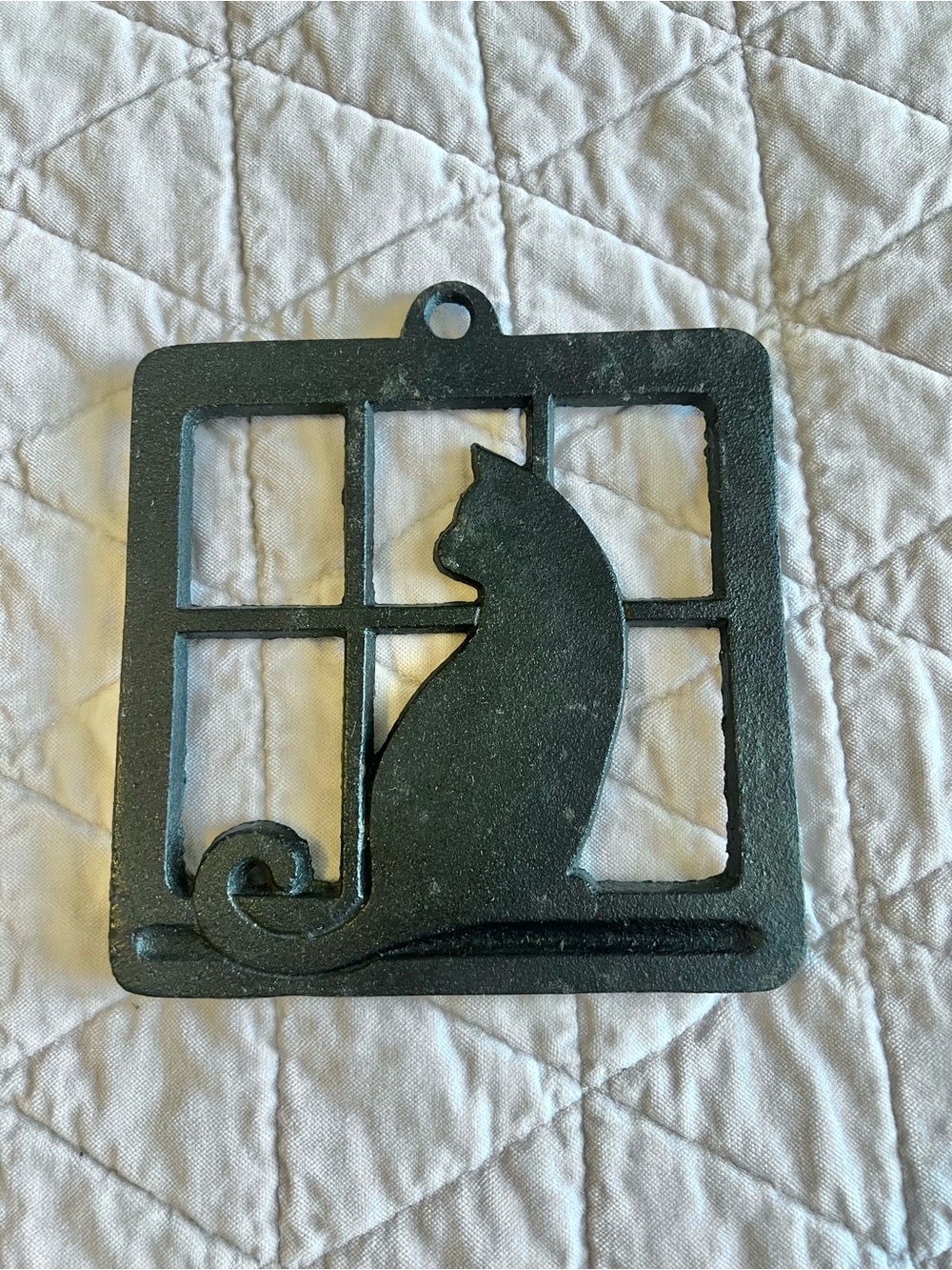 Cast iron cat in the window trivet wall decor cottagecore Halloween